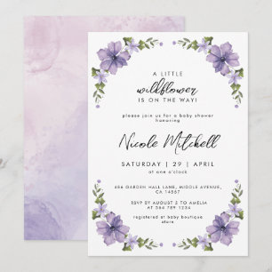 Purple A Little Wildflower Is On The Way Script Invitation