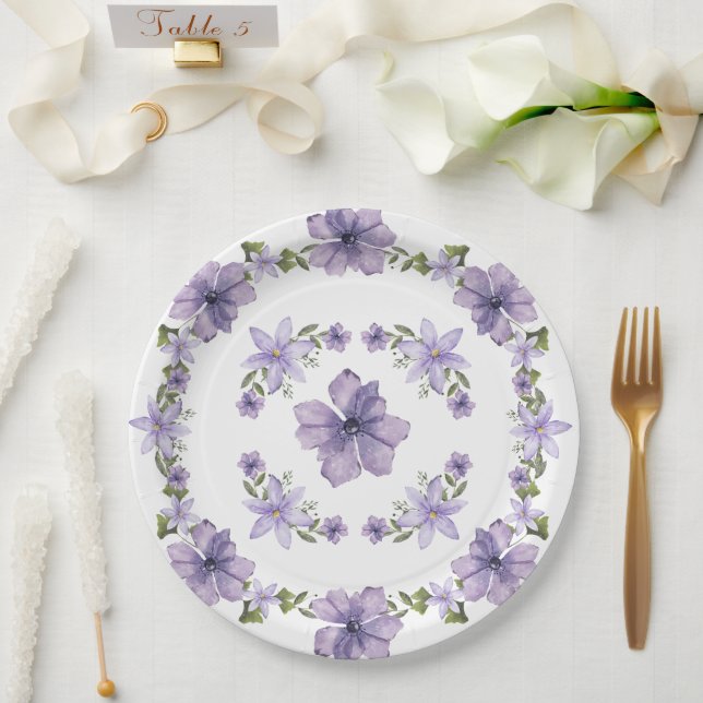 Purple A Little Wildflower Is On The Way Script Pa Paper Plate (Wedding)