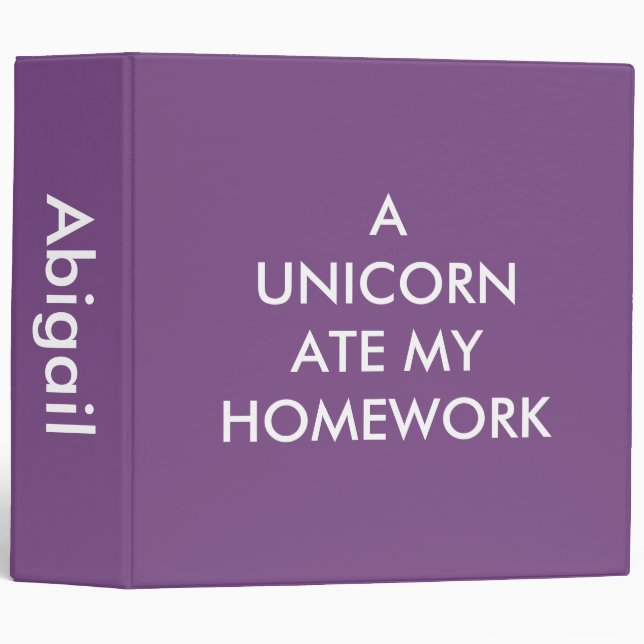 Purple A UNICORN ATE MY HOMEWORK Classeur (Devant/Côté)