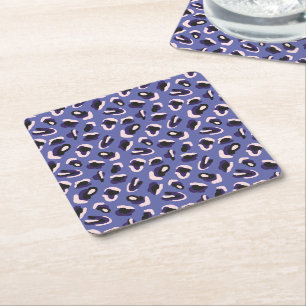 Purple Abstract Animal Print Square Paper Coaster