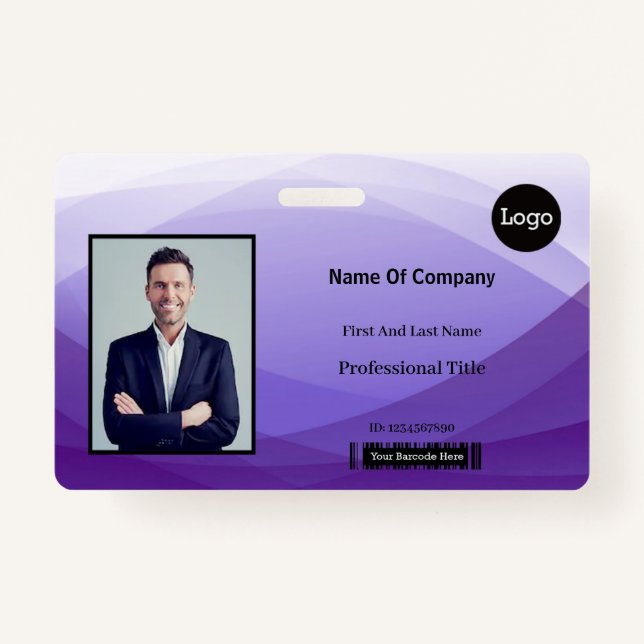 Purple Abstract Business Photo Identification ID Badge (Front)