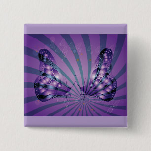 Purple Abstract Butterfly with Radiant Wings 2 Inch Square Button