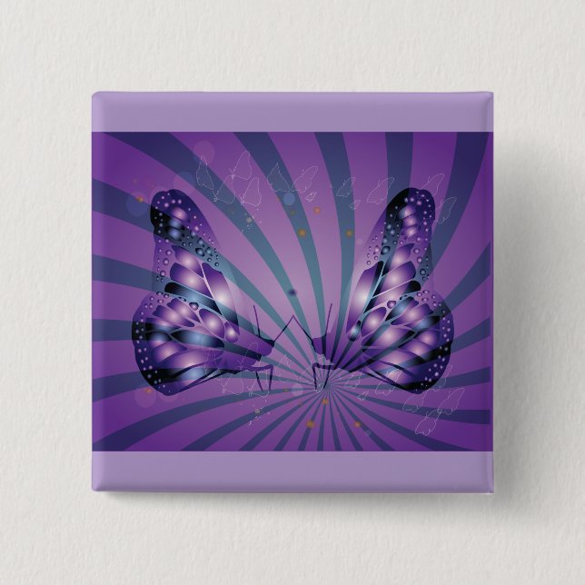 Purple Abstract Butterfly with Radiant Wings 2 Inch Square Button (Front)