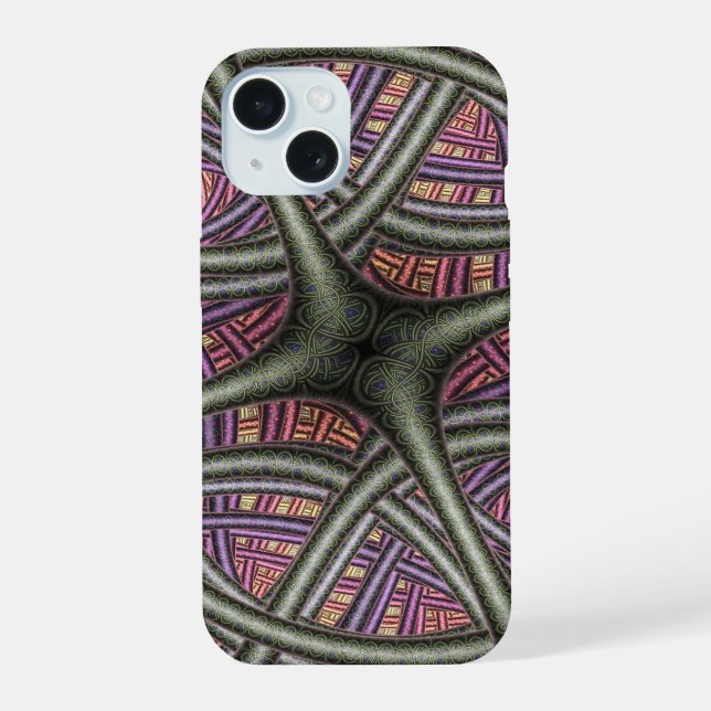 Purple Abstract Celtic Knotwork Pattern iPhone 15 Case (Back)