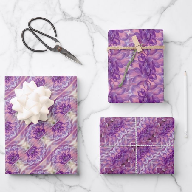 Purple Abstract Daisy Pattern Wrapping Paper Sheet (Front)