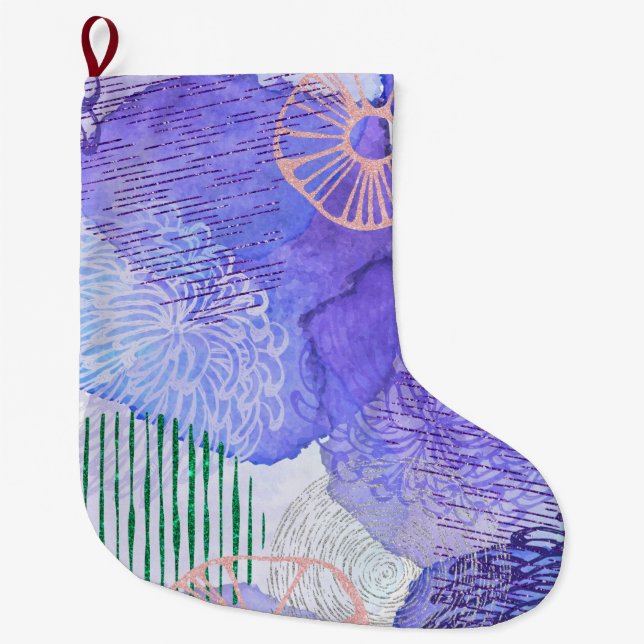 Purple Abstract Design Large Christmas Stocking (Front)