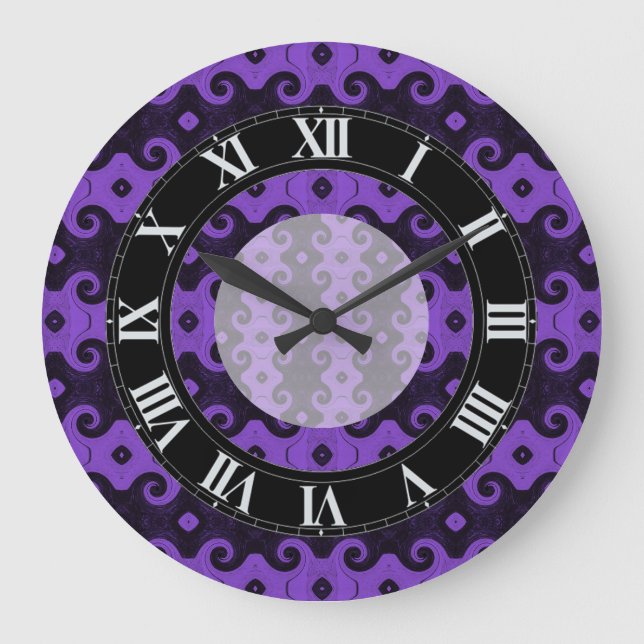 Purple Abstract Diamond Eye Curls Pattern Clock 2 (Front)