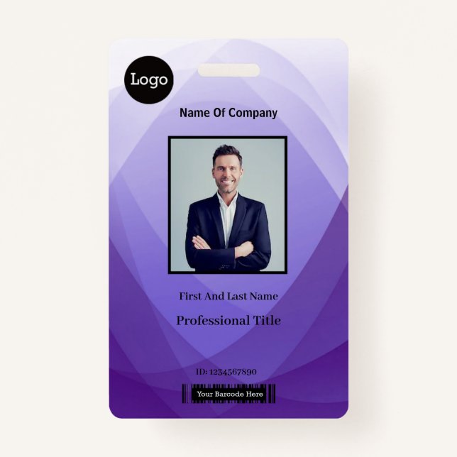 Purple Abstract Employee Photo Identification ID Badge (Front)