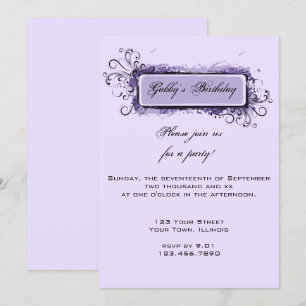 Purple Abstract Floral Birthday Party Invitation
