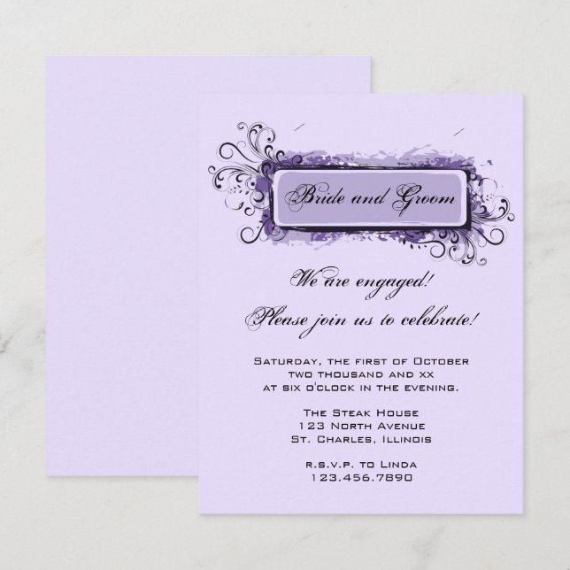 Purple Abstract Floral Engagement Party Invitation (Front/Back)