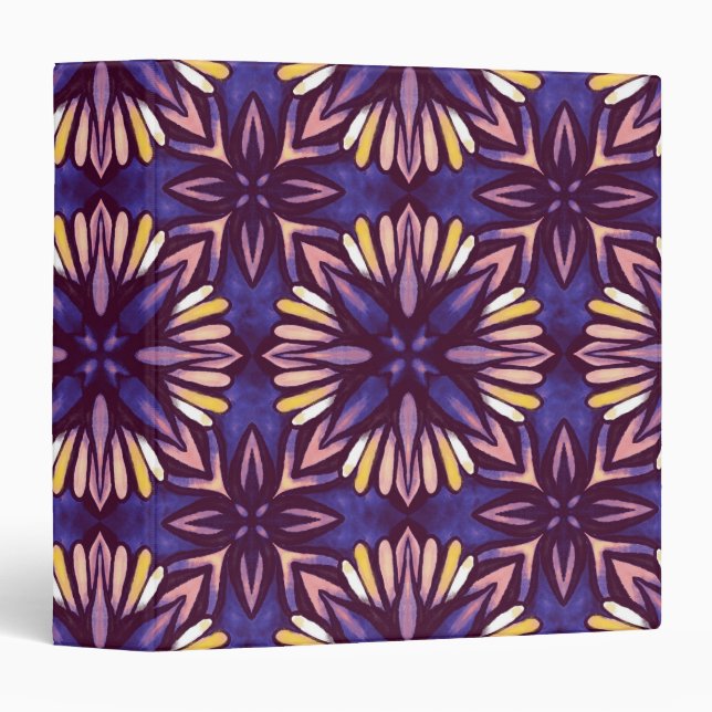 Purple Abstract Floral Pattern Yellow Indigo Boho Binder (Front/Spine)