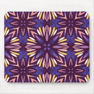 Purple Abstract Floral Pattern Yellow Indigo Boho Mouse Pad