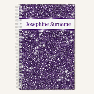 Purple Abstract Glitter Look Texture & Custom Text Notebook