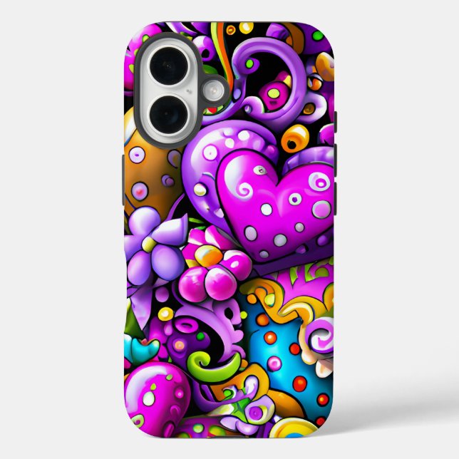 Purple Abstract Hearts and Flowers Case-Mate iPhone Case (Back)