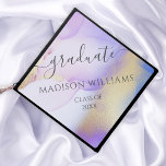 Purple Abstract Ink Luxury Gold Customized Graduation Cap Topper<br><div class="desc">Easily personalize this glamourous style abstract lilac watercolor paint and faux gold spray background with your custom details.</div>