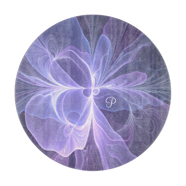 Purple Abstract Modern Fractal Art Monogram Cutting Board (Front)