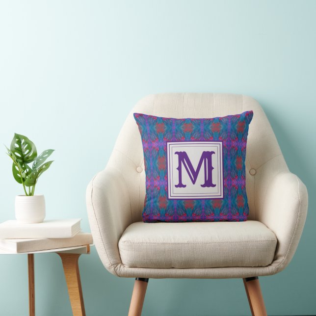 Purple Abstract Modern Monogram Throw Pillow (Chair)