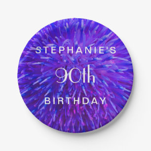 Purple Abstract Paper Plates, 90th Birthday Party Plate