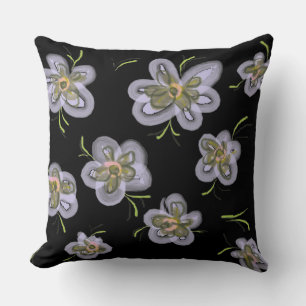 Purple Abstract Spring Flowers (black) Throw Pillow