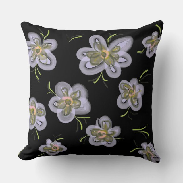 Purple Abstract Spring Flowers (black) Throw Pillow (Front)