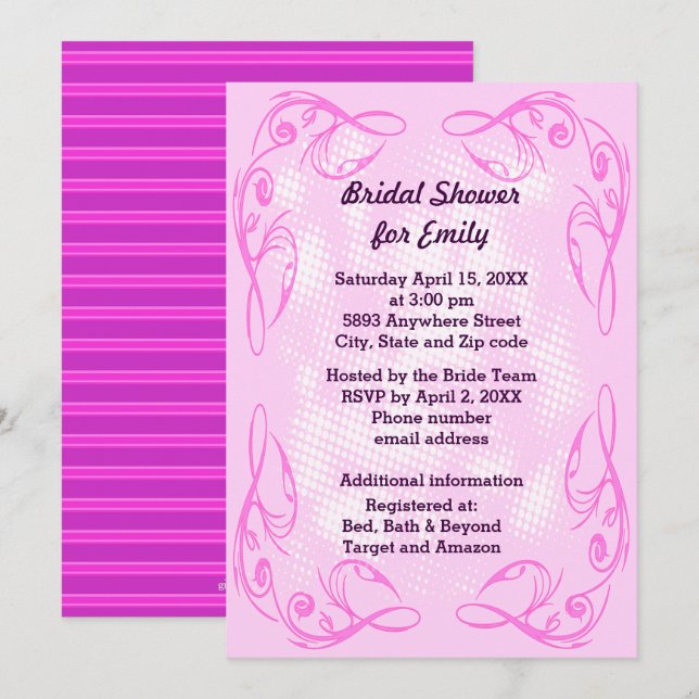 Purple Abstract Swirl Border Bridal Shower Invite (Front/Back)