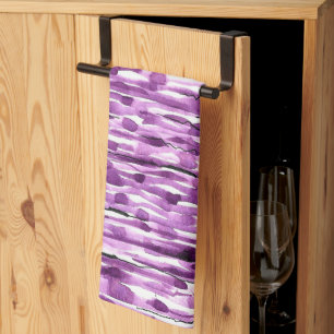 Purple Abstract Watercolor Stripes Kitchen Towel