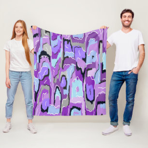 Purple Abstract with Blue and Black Fleece Blanket