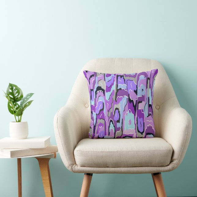 Purple Abstract with Blue and Black Throw Pillow (Chair)