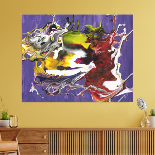 Purple Abstract with Red and Yellow Fluid Swirls Canvas Print