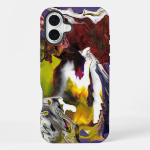 Purple Abstract with Red and Yellow Fluid Swirls iPhone 16 Plus Case