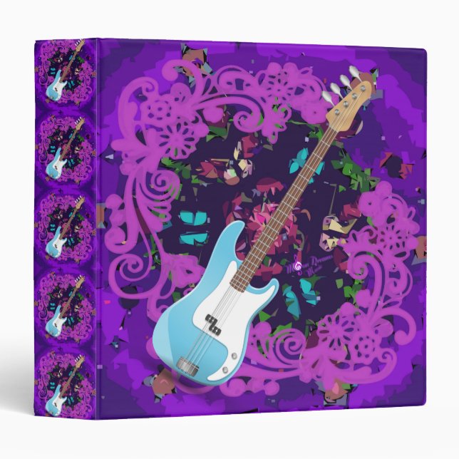Purple Abstrait Floral Bass Classeur de guitare (Devant/Côté)