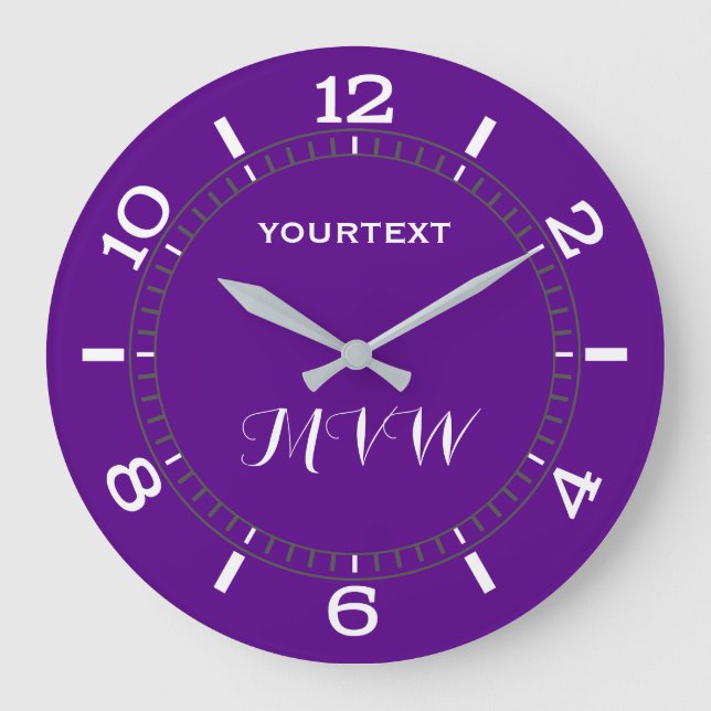 Purple Accent Decor Dial Easily Personalized Large Clock (Front)