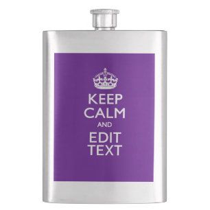 Purple Accent Keep Calm And Your Text Easily Hip Flask