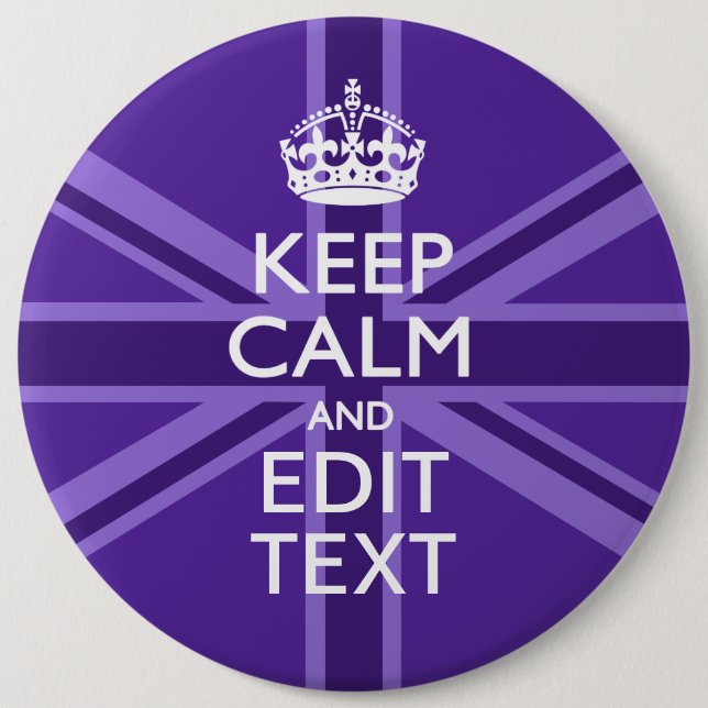 Purple Accent Keep Calm And Your Text Union Jack 6 Inch Round Button (Front)