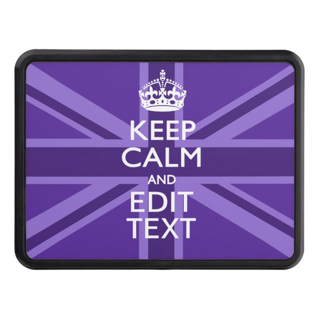 Purple Accent Keep Calm And Your Text Union Jack Trailer Hitch Cover (Front)