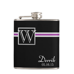 Purple Accent Stripe and Monogram Hip Flask