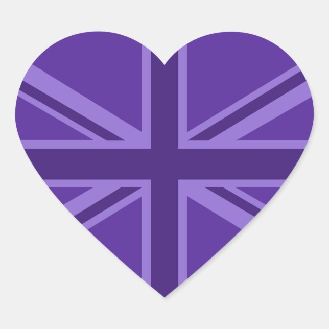 Purple Accent Union Jack Decor Heart Sticker (Front)