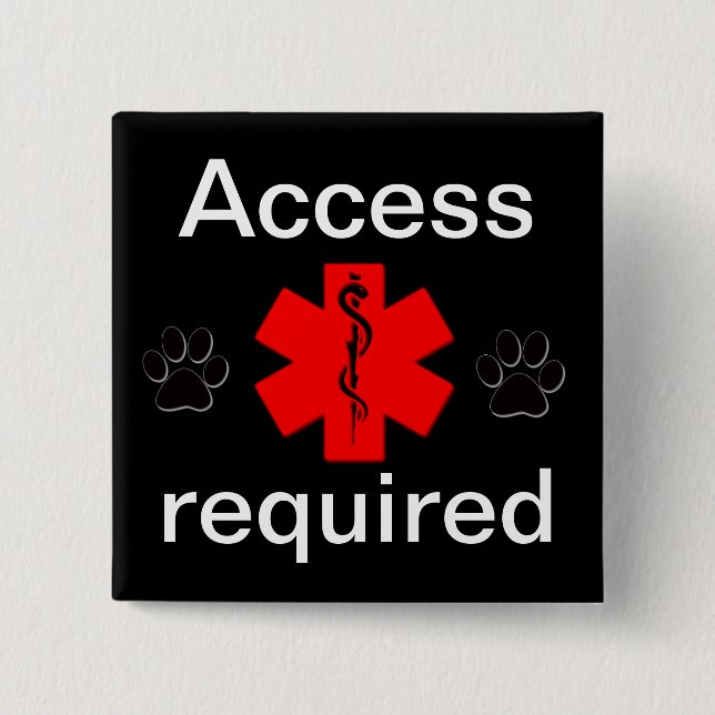 Purple access required medical alert 2 inch square button (Front)