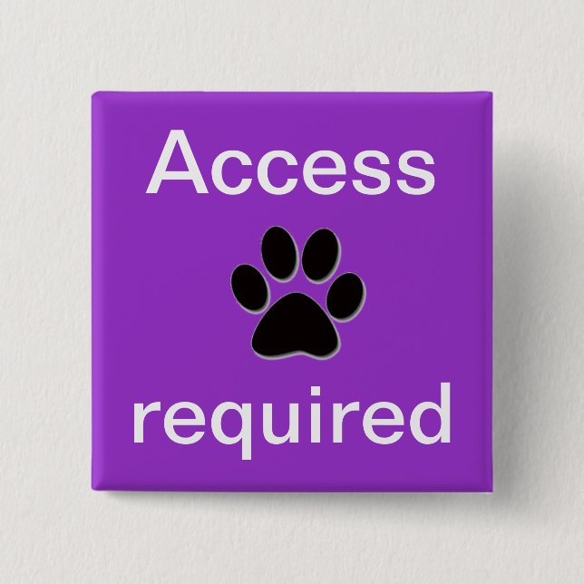 Purple access required pawprint 2 inch square button (Front)