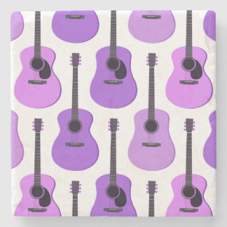 Purple Acoustic Guitars Pattern Stone Coaster