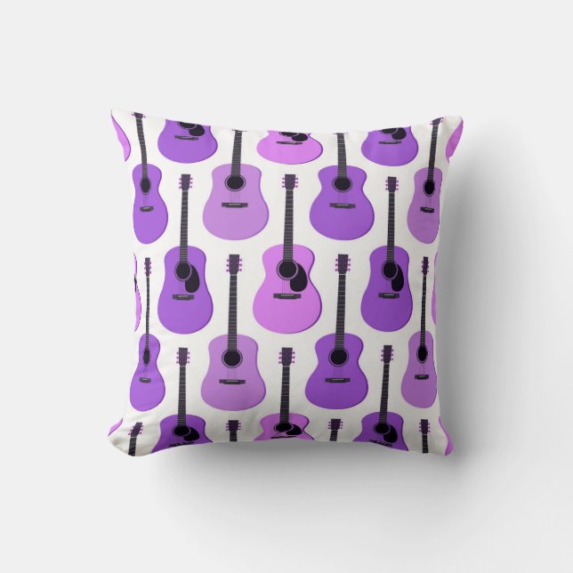 Purple Acoustic Guitars Pattern Throw Pillow (Front)