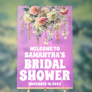 Purple Acrylic Floral Bridal Shower Welcome Sign
