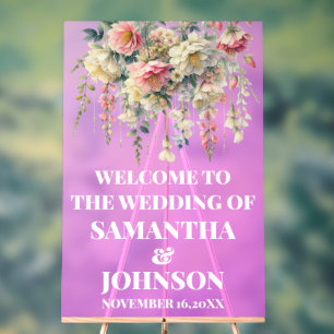 Purple Acrylic Floral Wedding Welcome Sign