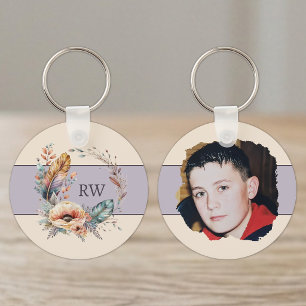 Purple add initial floral photo keychain