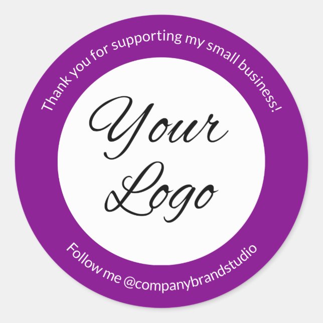 Purple Add Logo Small Business Thank You Classic Round Sticker (Front)