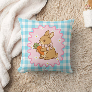 Purple Adorable Bunny Carrot & Daisy  Throw Pillow