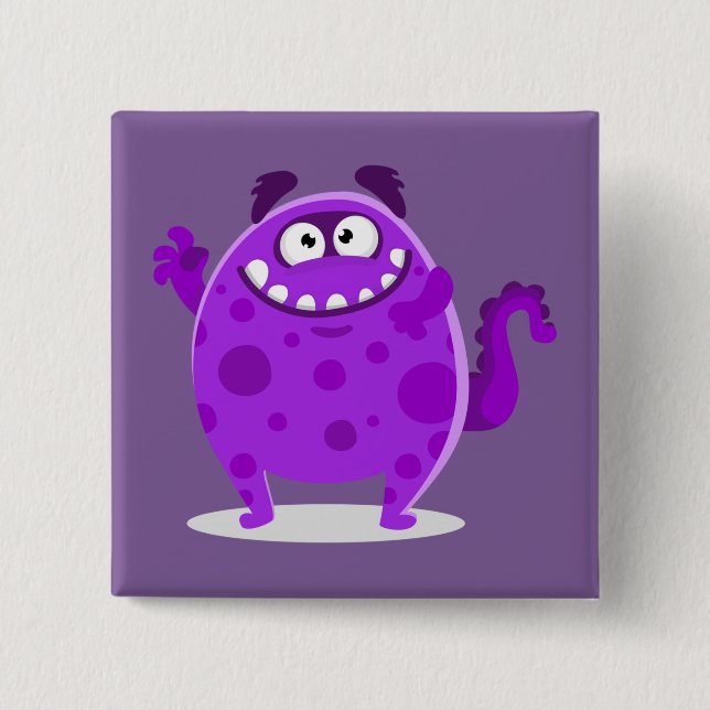 Purple Adorable Monster 2 Inch Square Button (Front)