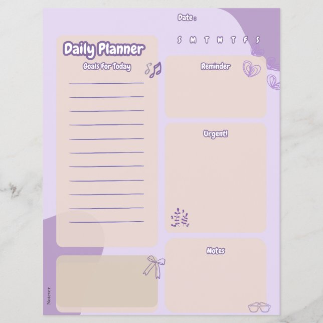 Purple Aesthetic Daily Planner Page (Front)