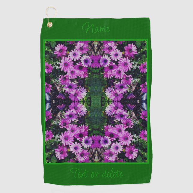 Purple African Daisy Flowers Abstract Personalized Golf Towel (Front)
