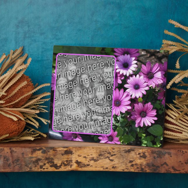 Purple African Daisy Flowers Add Your Own Photo Plaque (Side)
